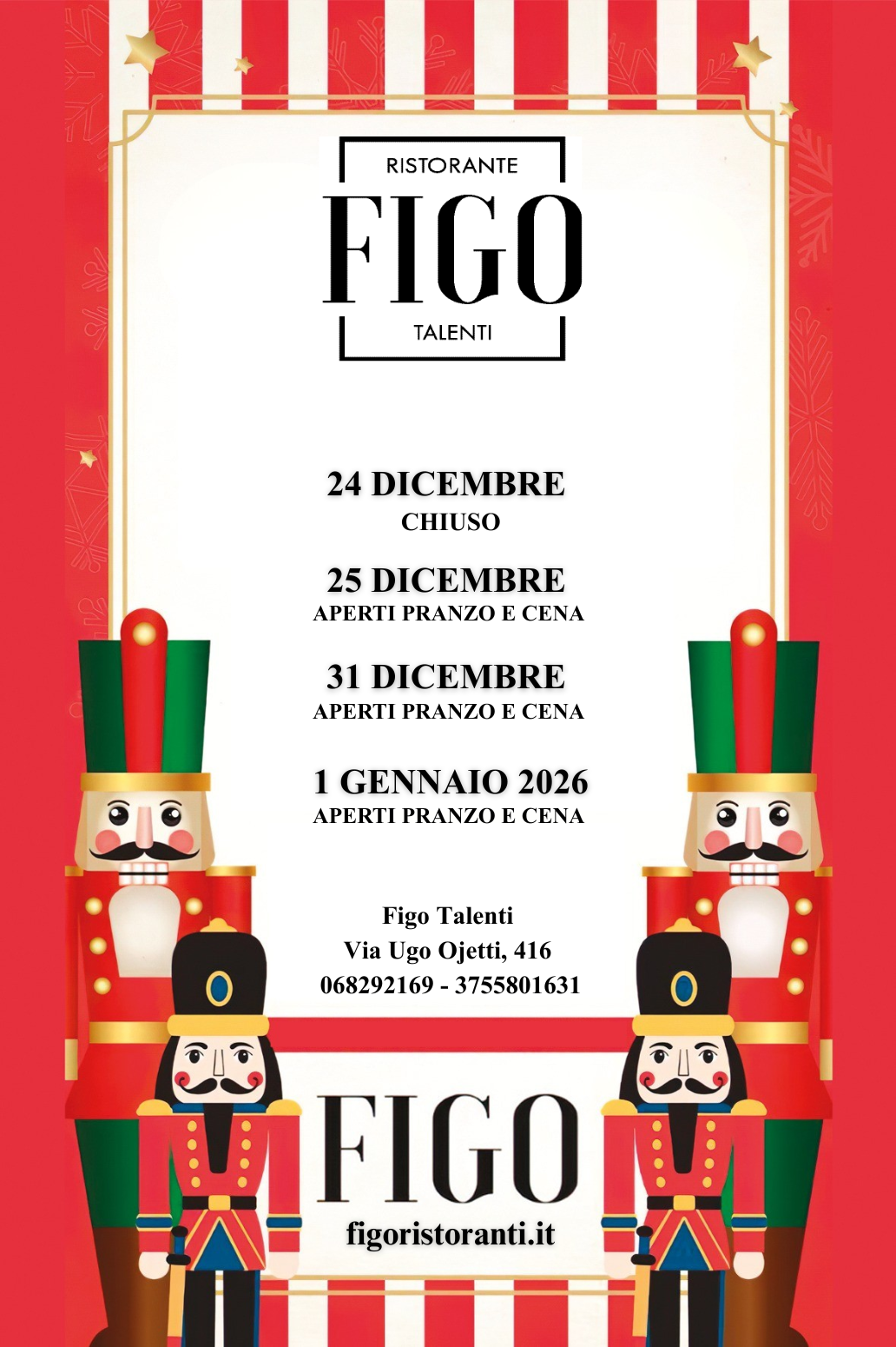 Pranzo di Natale e Cenone di Capodanno 2025 a Figo Talenti, Roma